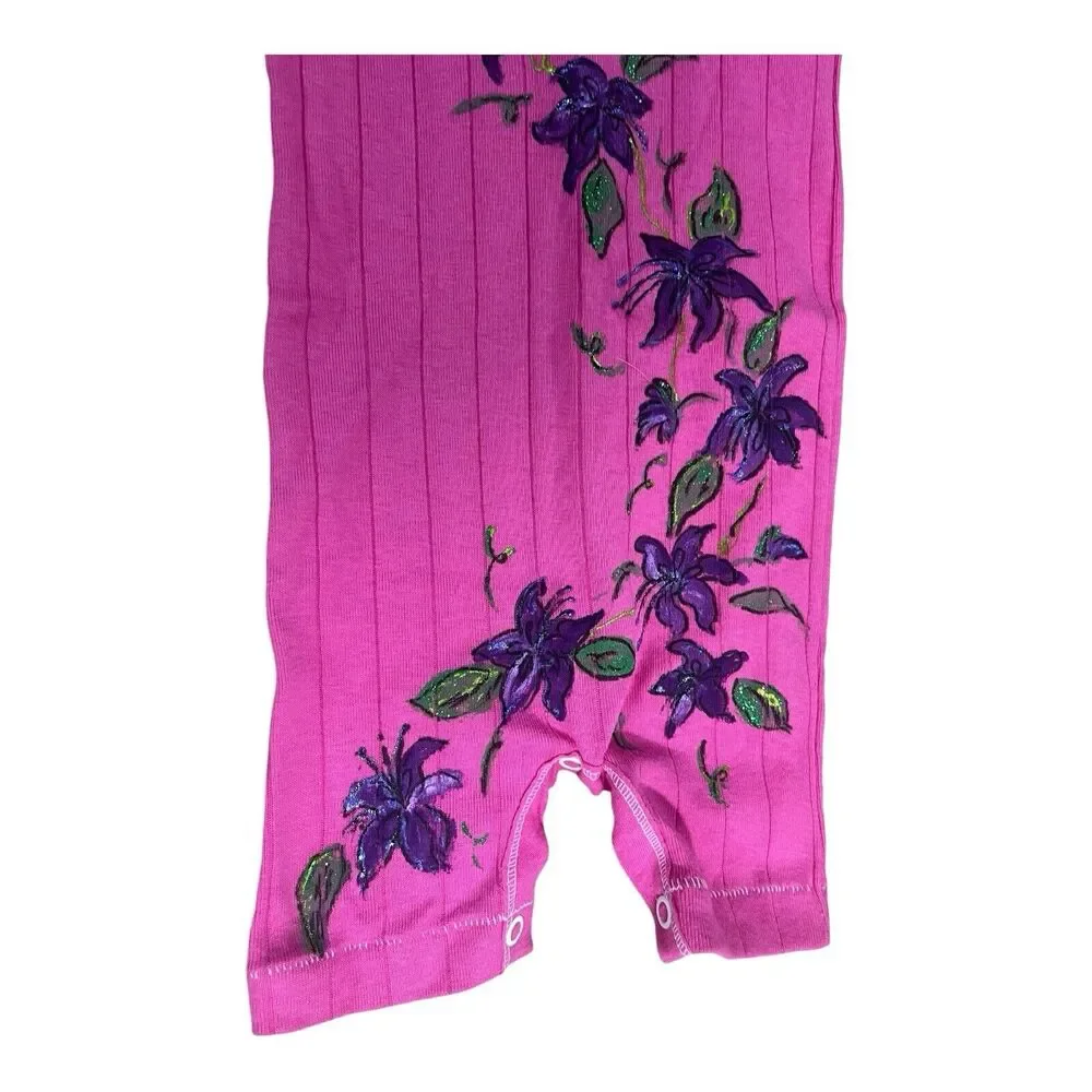 Vintage Hand Painted Gerber Onesie Romper Pink Floral Flowers 19-26 Lbs USA